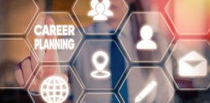 Career planning: An image of an interactive board containing job related images and the words 'career planning'. 