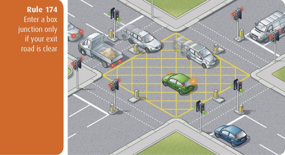 Highway Code for Northern Ireland rule 174 - enter a box junction only if your exit road is clear