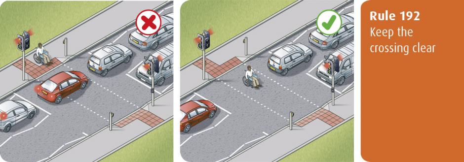 Highway Code for Northern Ireland rule 192 - keep the crossing clear