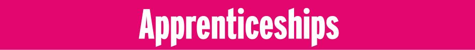 Pink Banner with the word apprenticeships in white text.