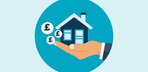 Icon of a hand holding a house linking to rate rebate services