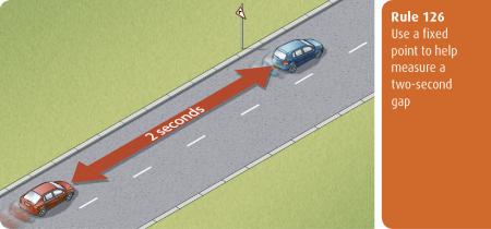 Highway Code for Northern Ireland rule 126 - use a fixed point to help measure a two-second gap