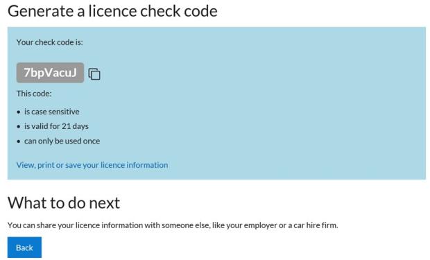 Photo of the check code details screen