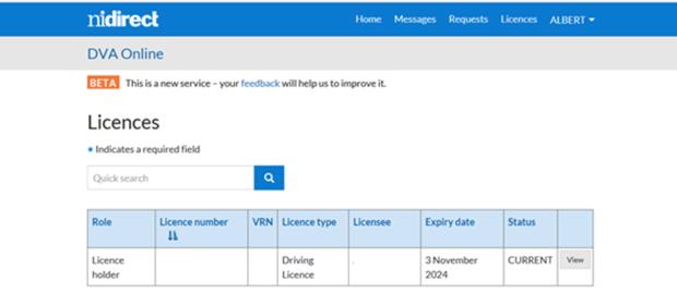 Licence details screen after linking licences showing your driver details
