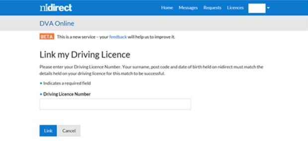 Link my driving licence screen asking you to enter your driving licence number