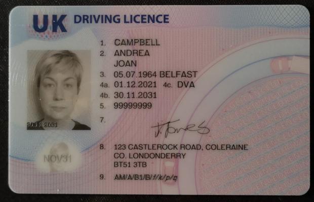 Picture of the front of a full driving licence