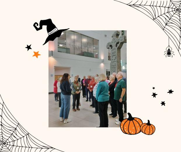 advertisement for a tour of the archive with some spooky / Halloween decorative details