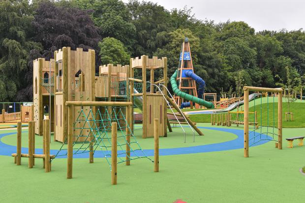 Castle themed area at the children's play park at Stormont Estate, Belfast, Northern Ireland Photo of castle themed area at the children's play park at Stormont Estate, Belfast, Northern Ireland