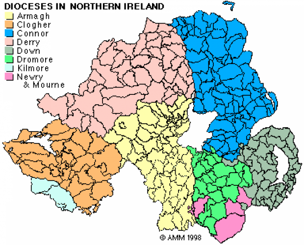 Map showing dioceses in Northern Ireland
