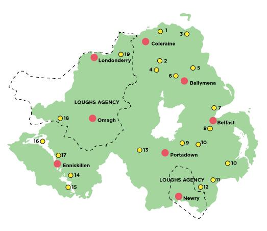 Map showing wild salmon and trout fisheries in Northern Ireland.