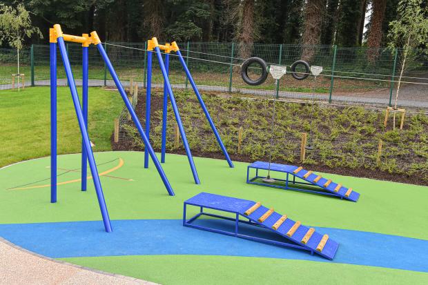 Twin cableway that allows children to race each other at Stormont Estate, Belfast Photo of twin cableway that allows children to race each other at Stormont Estate, Belfast