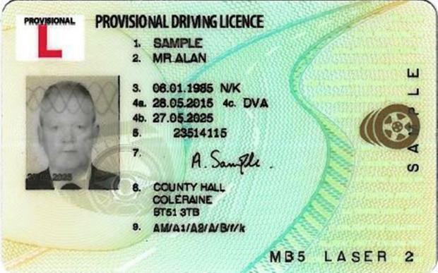 Image of the front of a provisional driving licence
