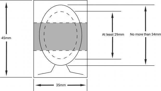 Driving licence photograph dimensions Diagram showing the dimensions needed for a driving licence photograph