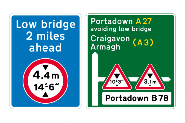 Examples of low bridge road signs