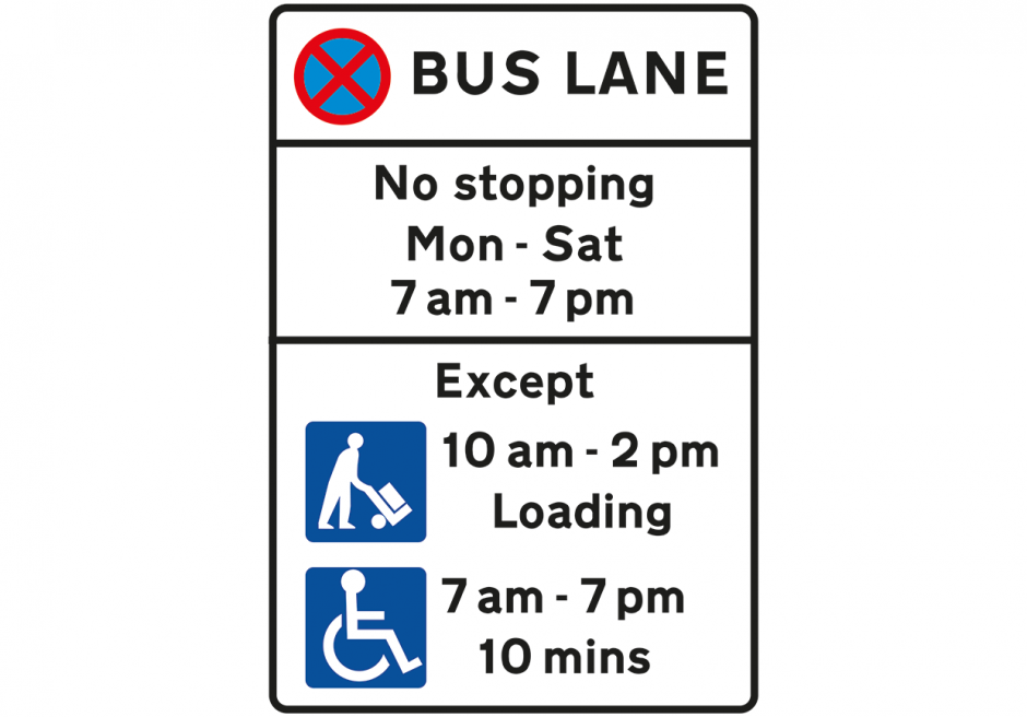 Bus lane load and unloading restrictions sign