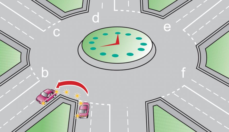 Taking the first exit at 8 o'clock Image showing how to take the first exit on a roundabout