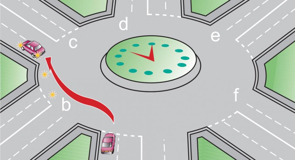 Taking the second exit at 10 o'clock Image showing how to take the second exit on a roundabout