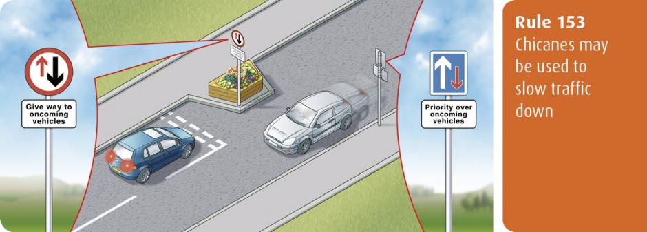 Highway Code for Northern Ireland rule 153 - Chicanes may be used to slow traffic down