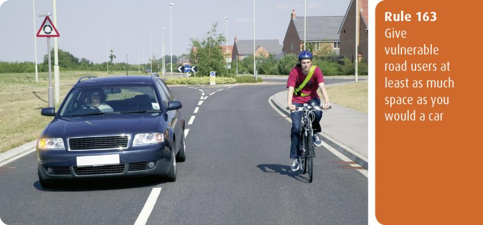 Highway Code for Northern Ireland rule 163 - give vulnerable road users at least as much space as you would a car