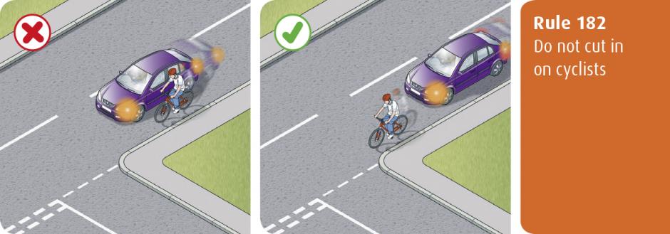 Highway Code for Northern Ireland rule 182 - do not cut in on cyclists