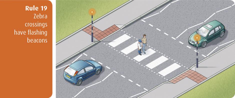 Highway Code for Northern Ireland rule 19 - zebra crossings have flashing beacons